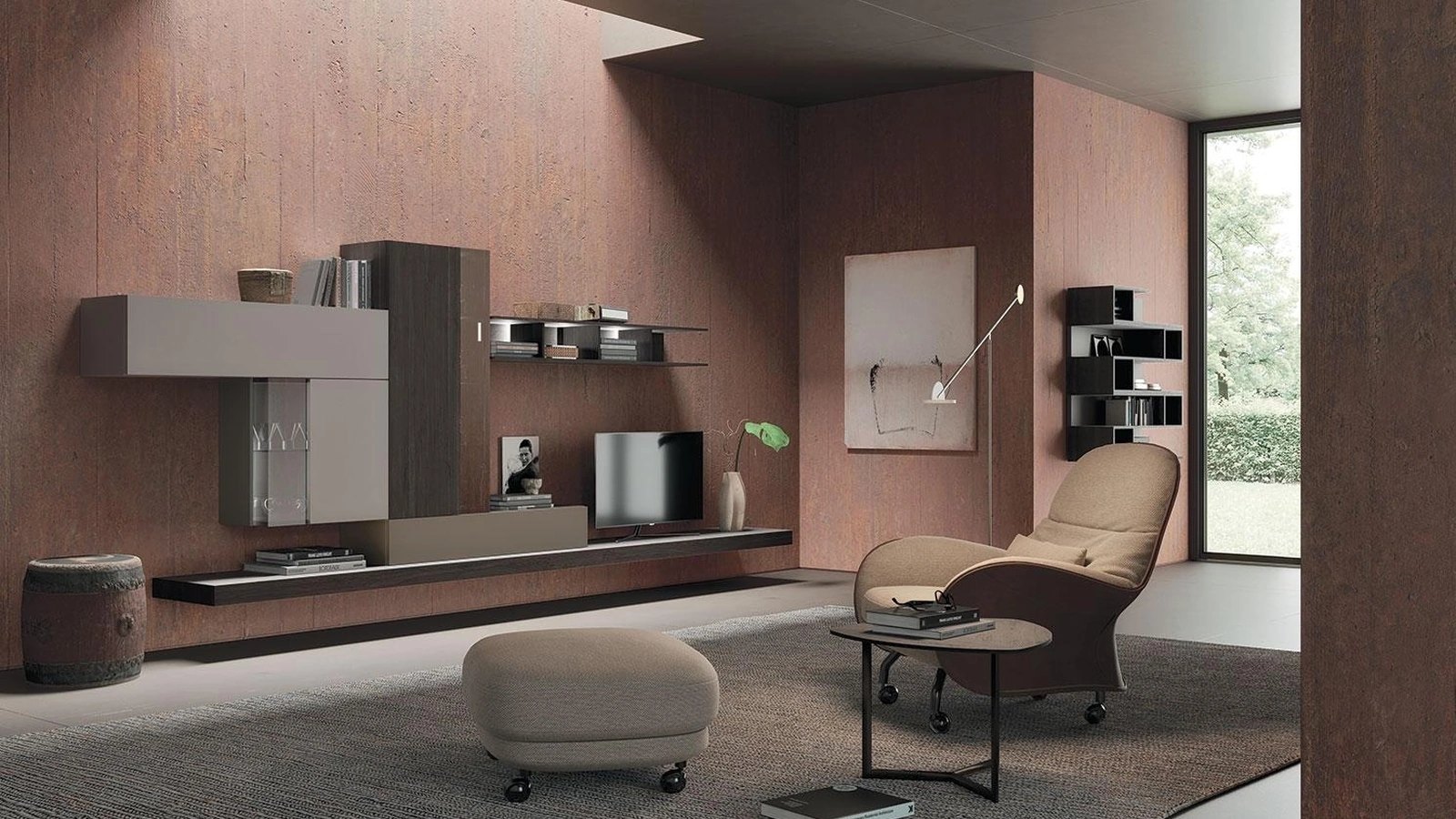 Parete Attrezzata Composizione Horizon 918 in laccato opaco e legno di Mobilgam