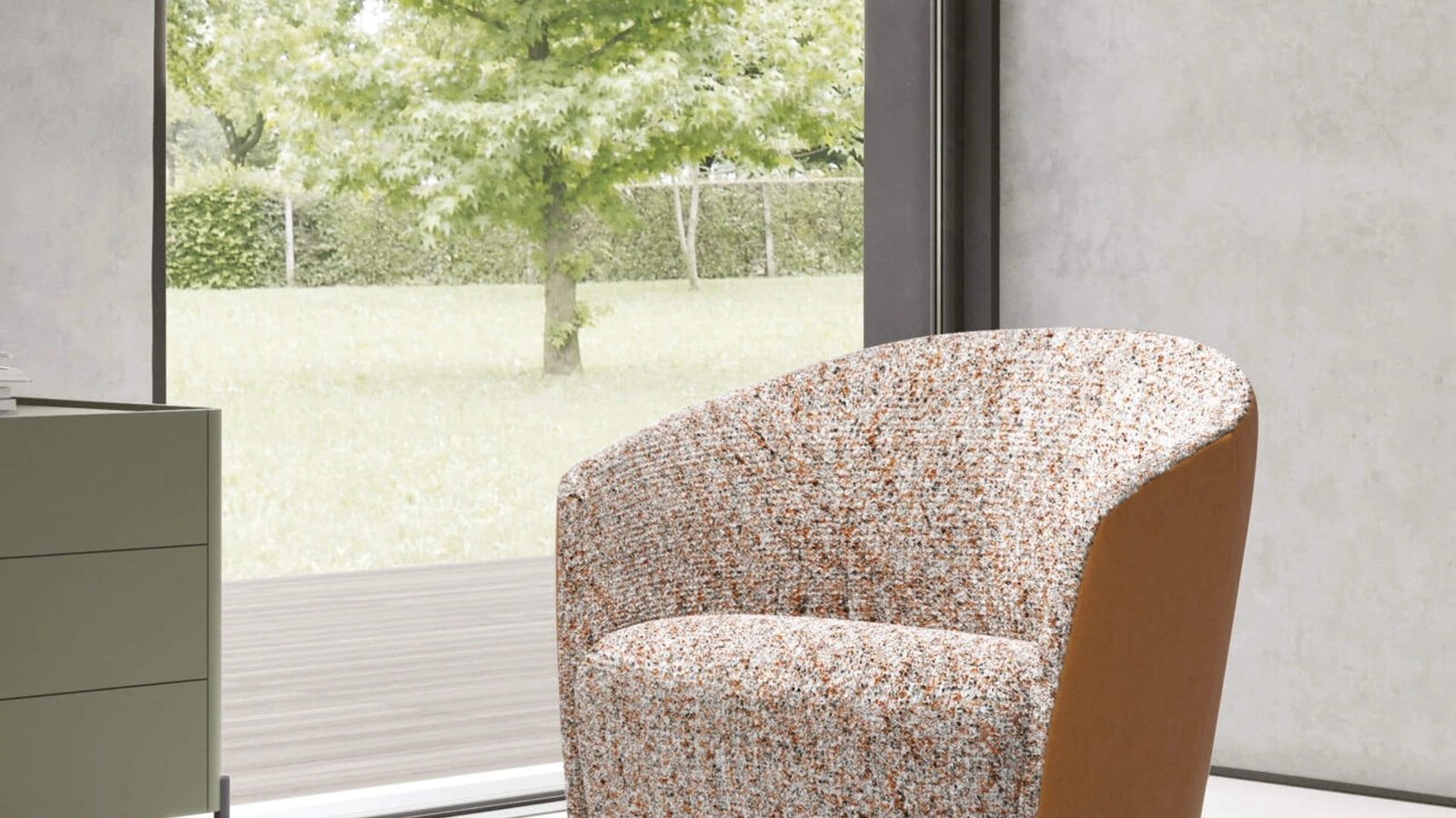 Poltroncina Fuller in tessuto e pelle di Presotto