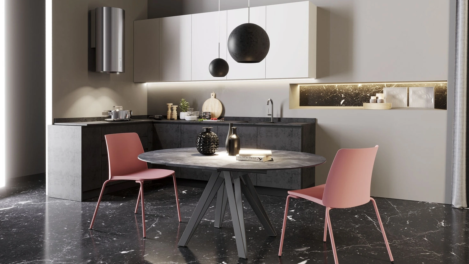 Tavolo allungabile Apple in ceramica ossido nero di Zamagna