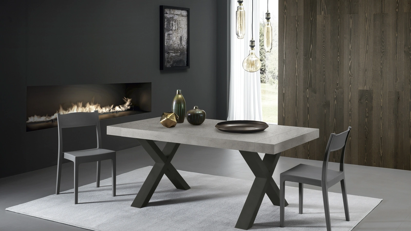 Tavolo allungabile Post in melaminico cemento di Zamagna