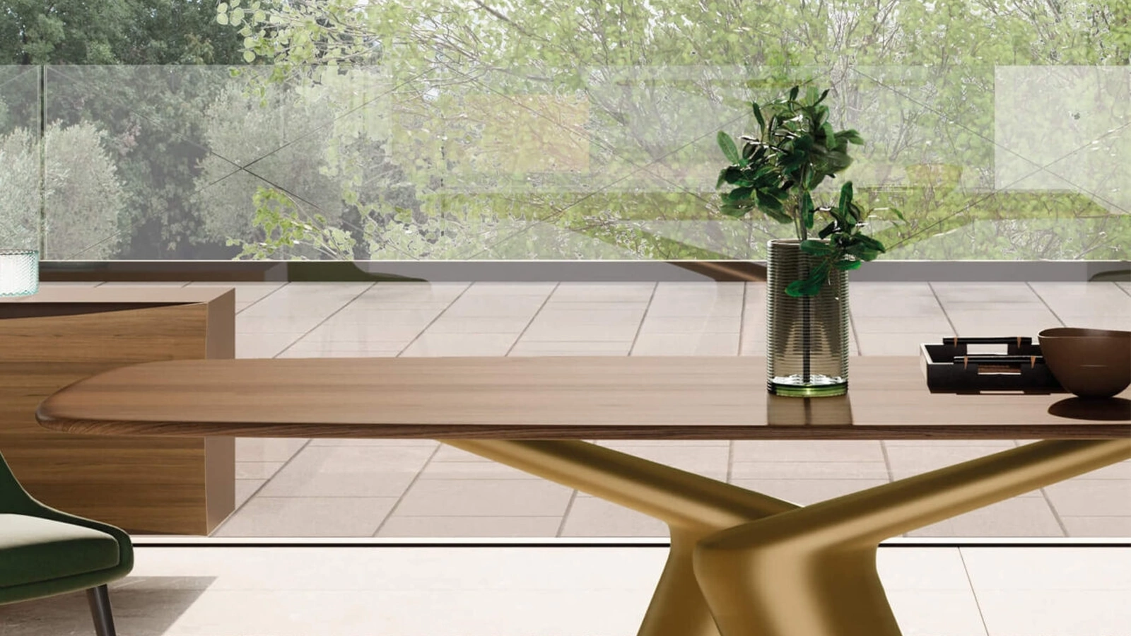 Tavolo Victor con top in essenza di Presotto