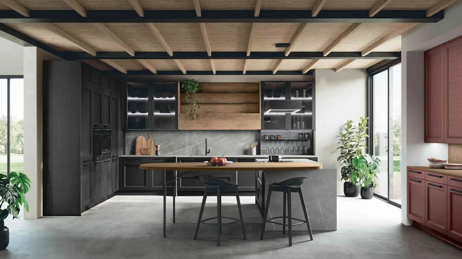 Cucina Classica con isola Beverly 02 in Frassino laccato di Stosa