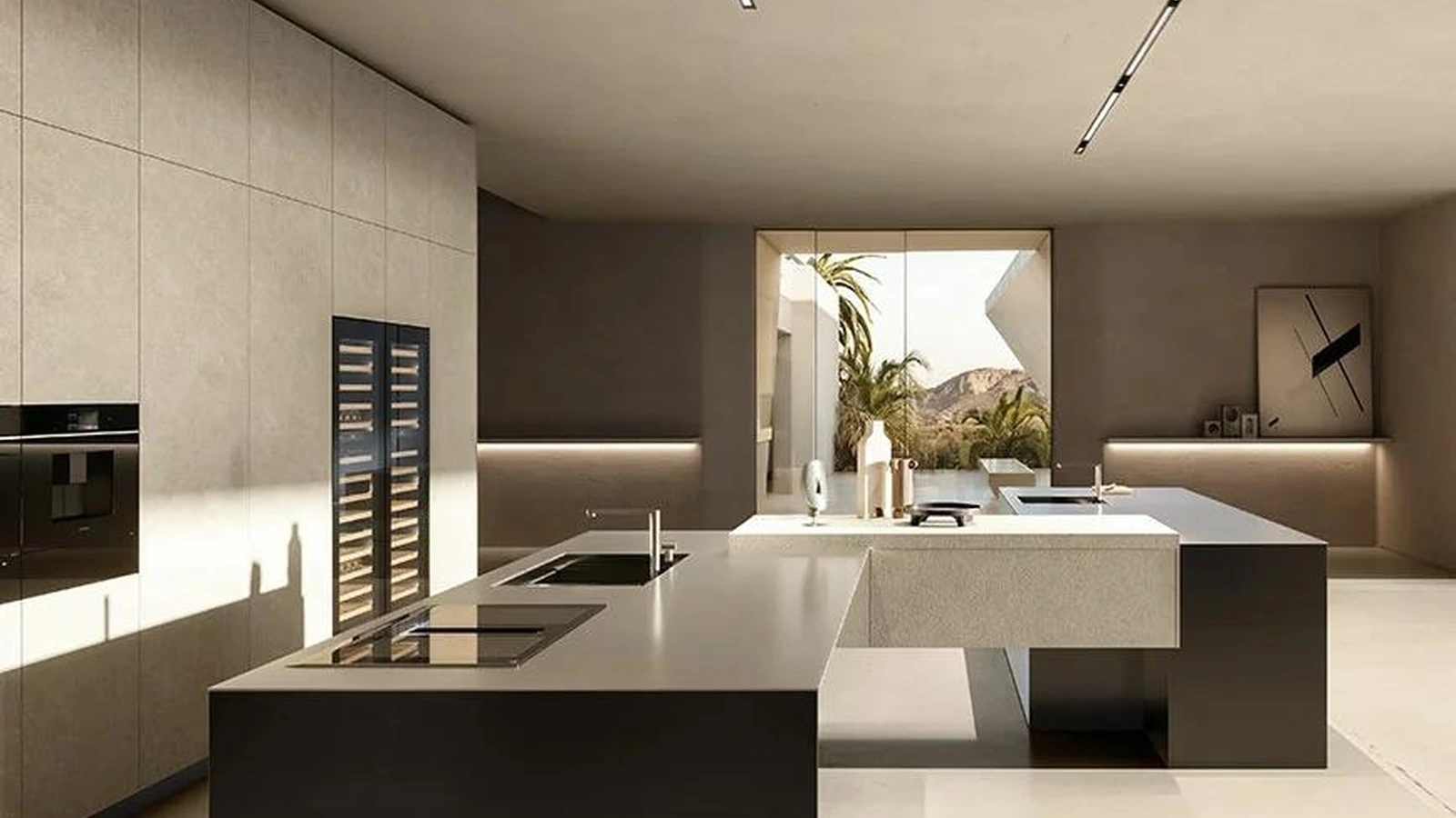 Cucina Design in fibra di carbonio e vetro acidato laccato con isola C4K di Doimo Cucine