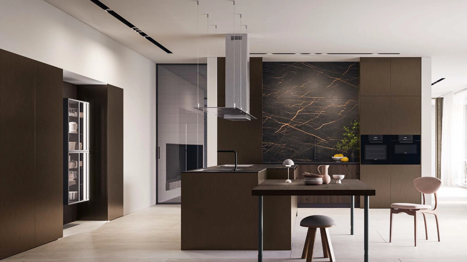 Cucina Design D12 e D23 in Vetro bronzato e Rovere di Doimo Cucine