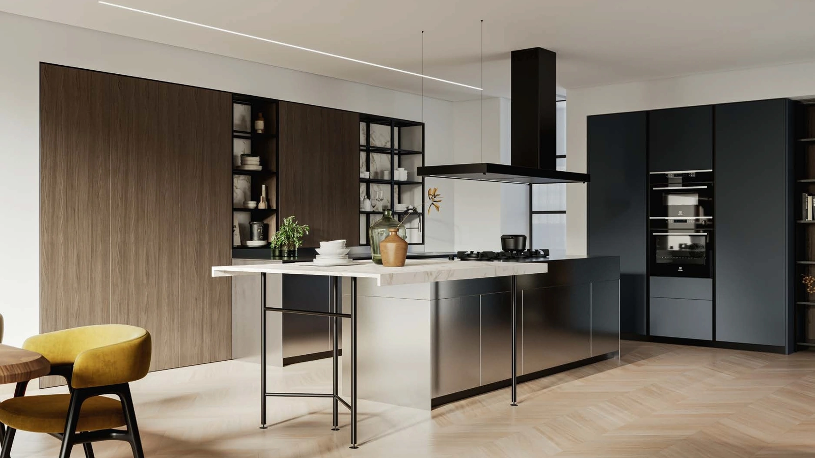 Cucina Design D23 impiallacciato Michelangelo, Inox e Antracite di Doimo Cucine