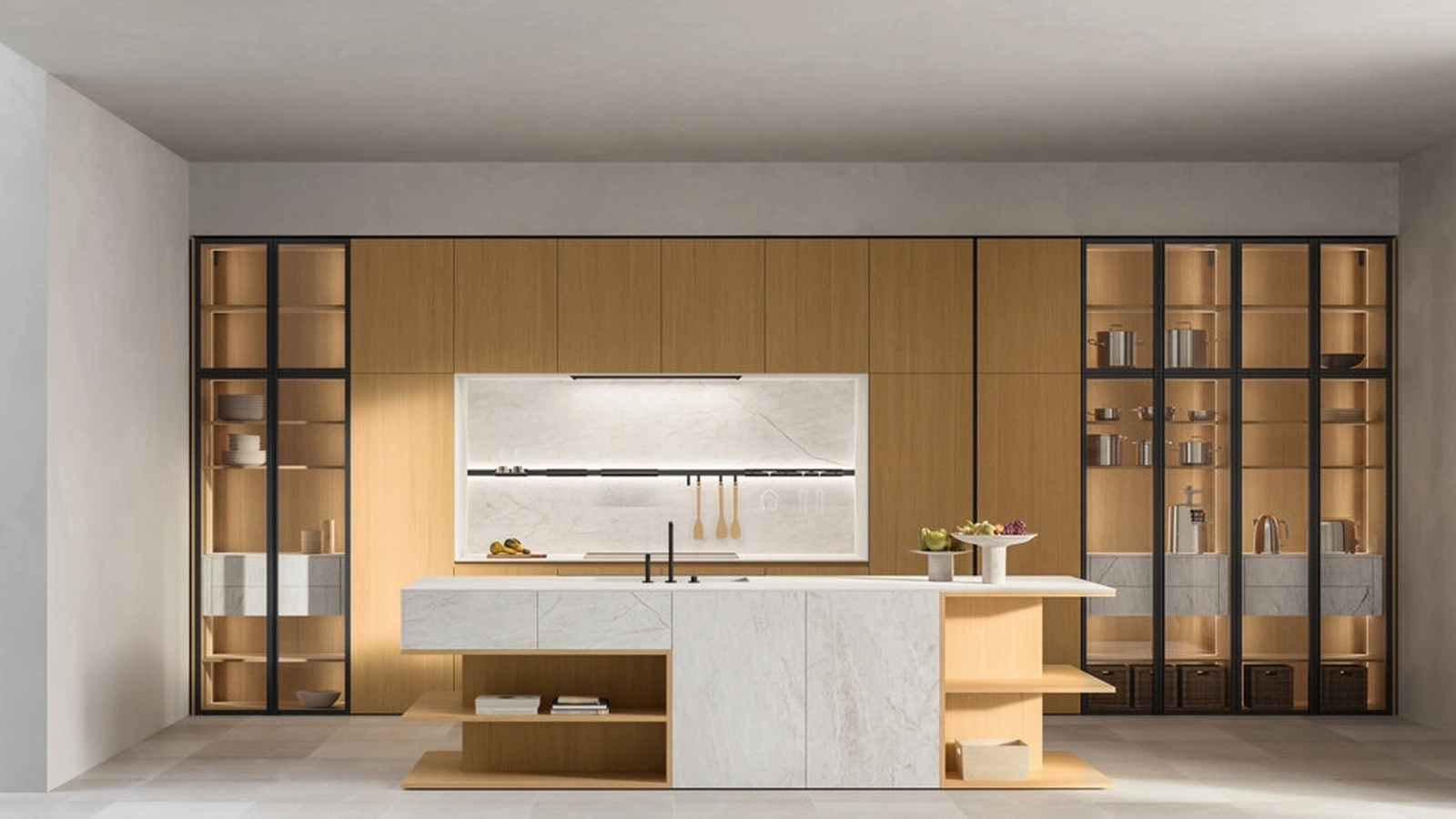 Cucina Design con isola Impronta 02 in Rovere e Gres di Doimo Cucine