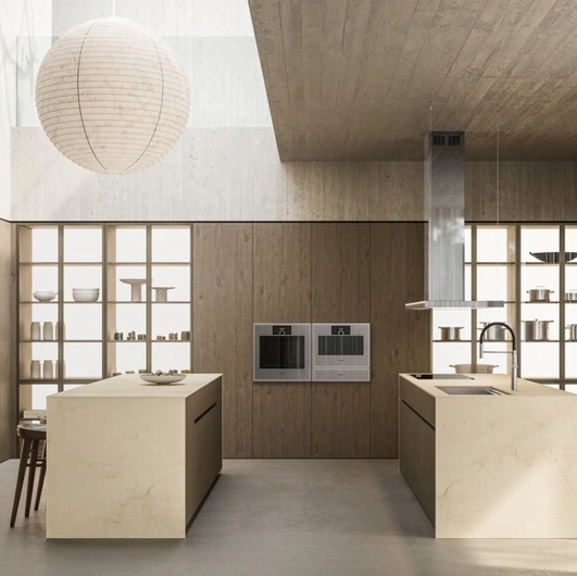 Cucina Design con doppia isola Impronta 04 in Rovere e Marmo di Doimo Cucine