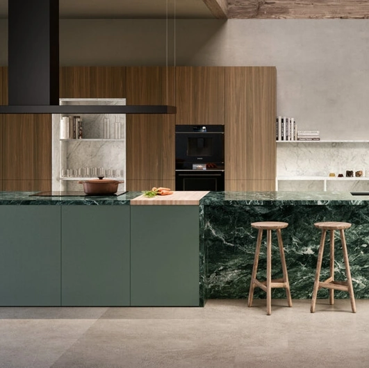 Cucina Design con isola Impronta 05 in legno, Fenix e Gres di Doimo Cucine
