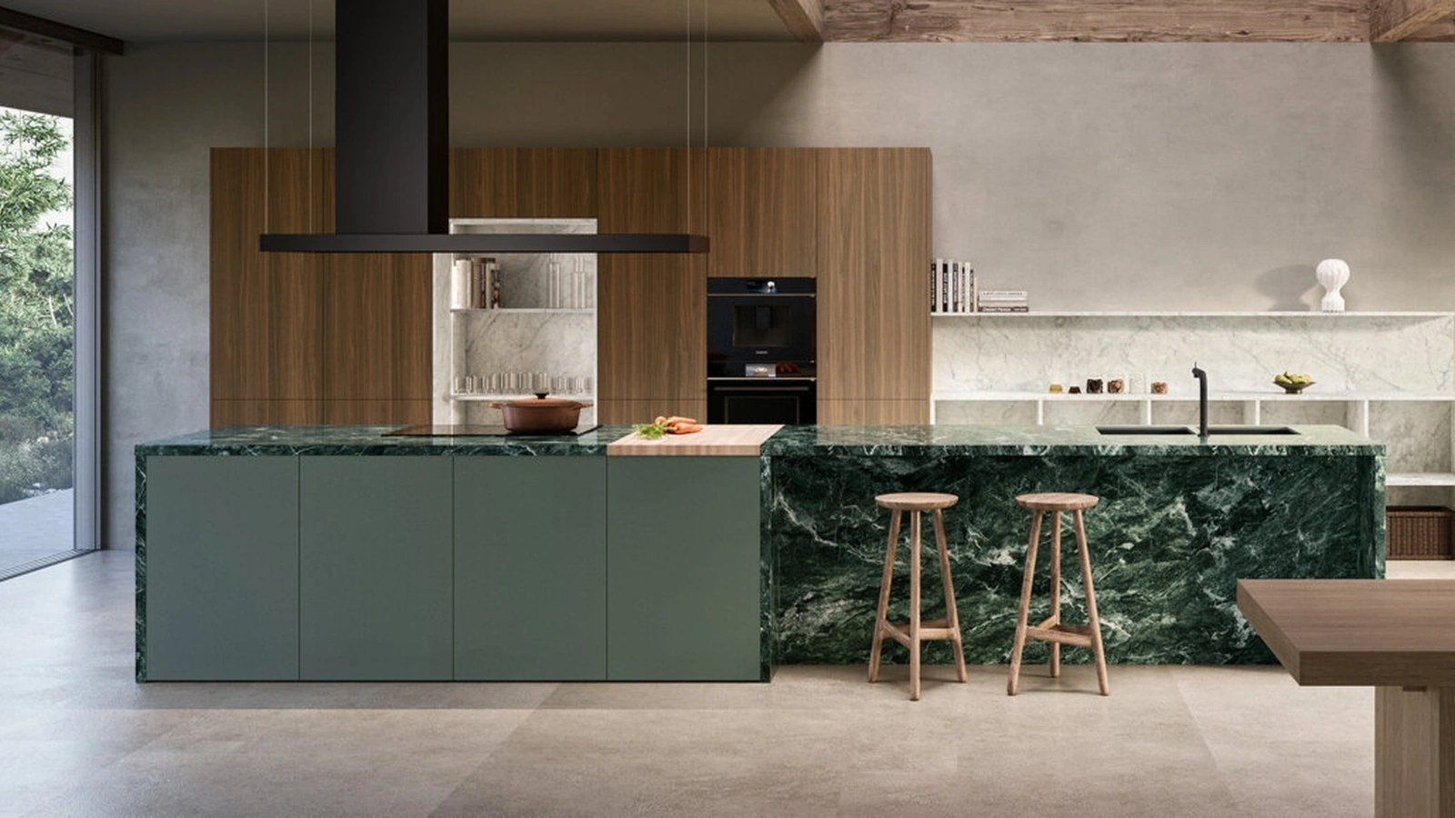 Cucina Design con isola Impronta 05 in legno, Fenix e Gres di Doimo Cucine