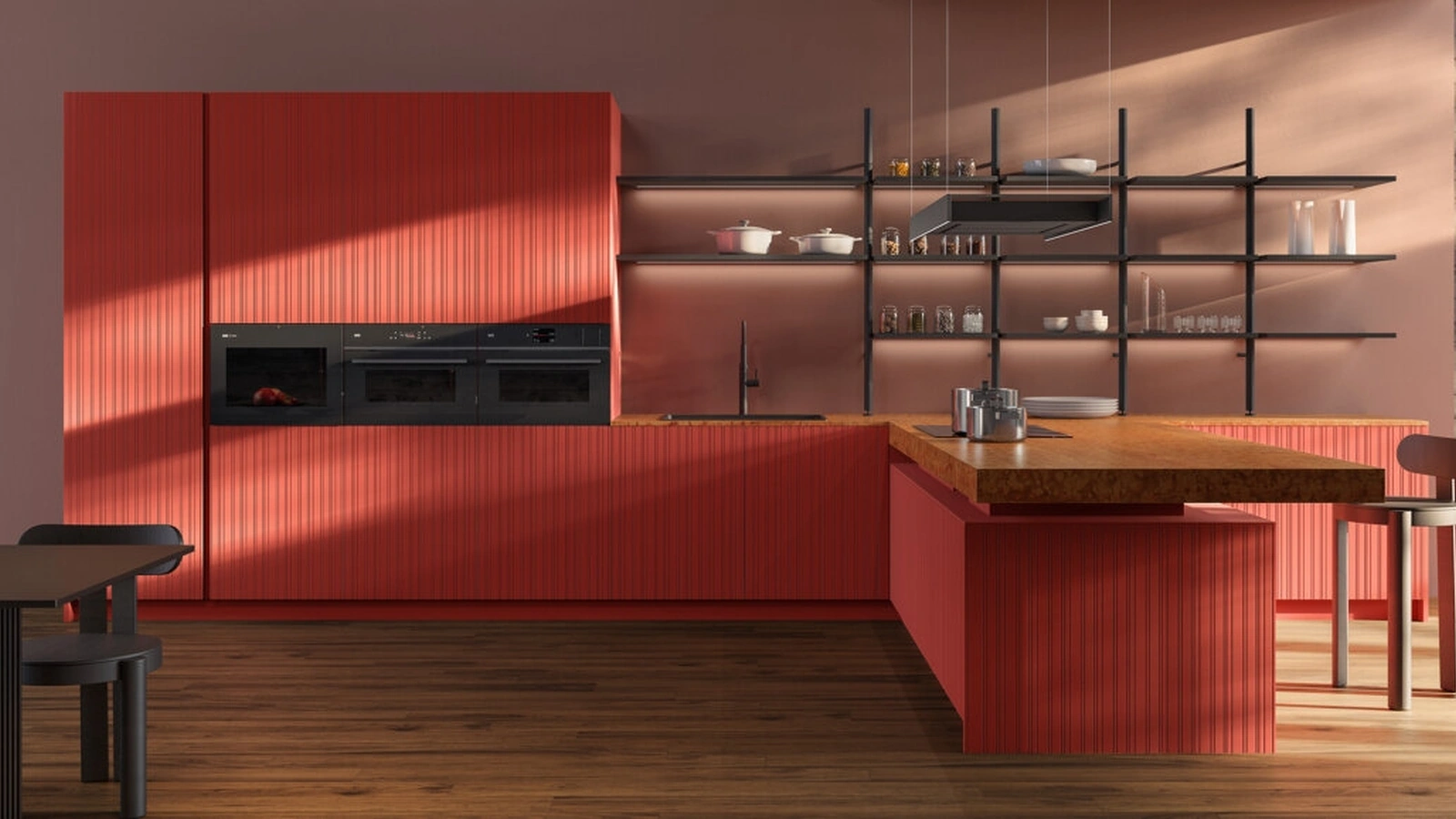 Cucina Design con penisola Impronta 06 in laccato e marmo di Doimo Cucine