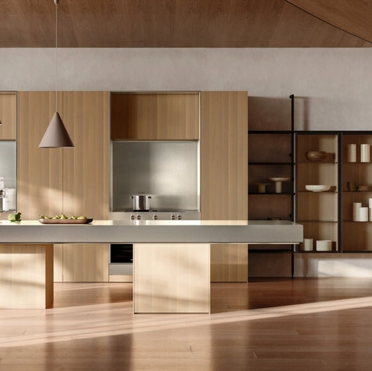 Cucina Design con isola Impronta 07 in legno e acciaio di Doimo Cucine