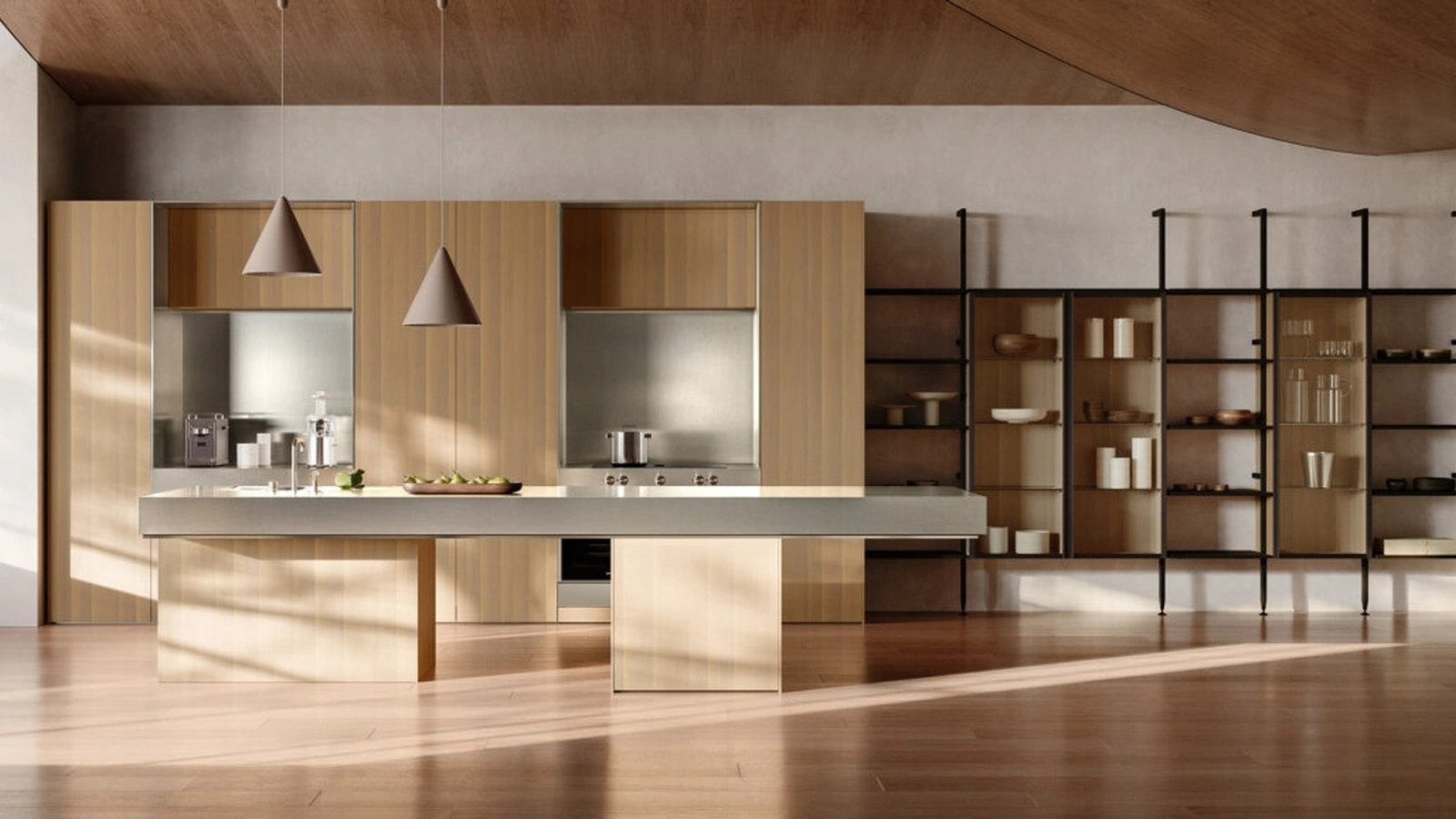 Cucina Design con isola Impronta 07 in legno e acciaio di Doimo Cucine