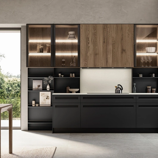 Cucina Moderna angolare Tekna 03 in pet e rovere di Arredo3