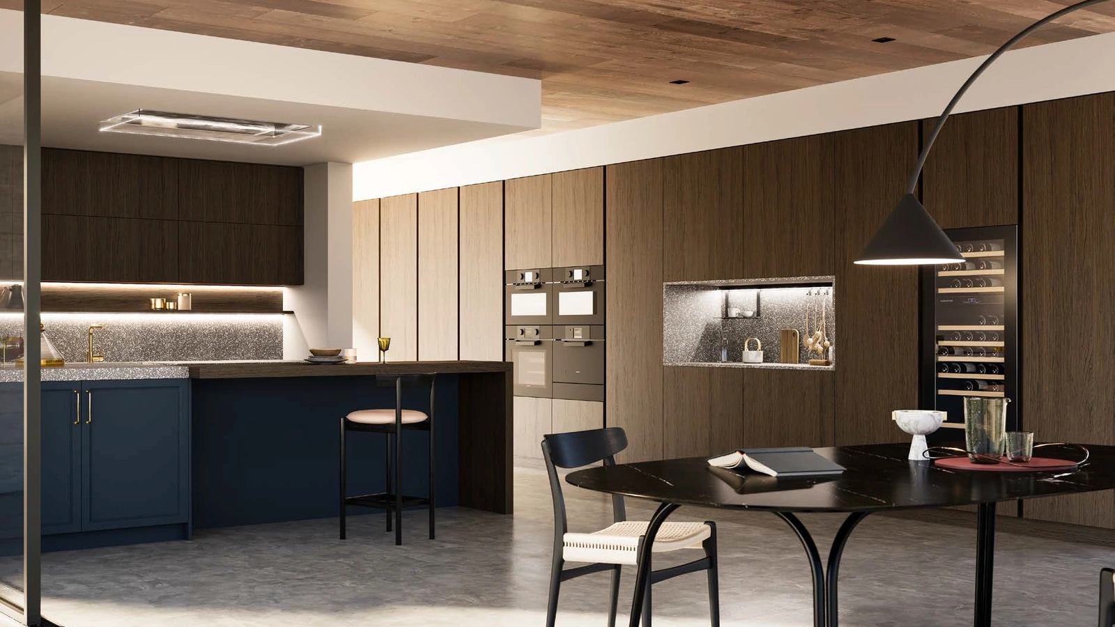 Cucina Moderna D23 laccato Blu e Rovere di Doimo Cucine