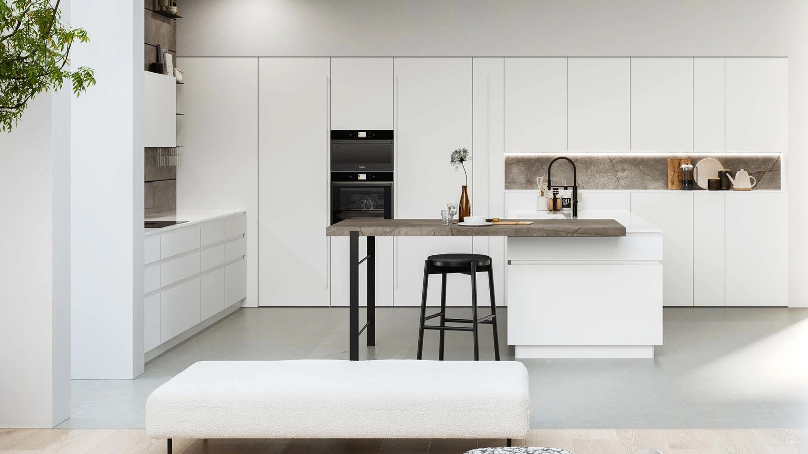 Cucina Moderna con penisola D23 Neve di Doimo Cucine