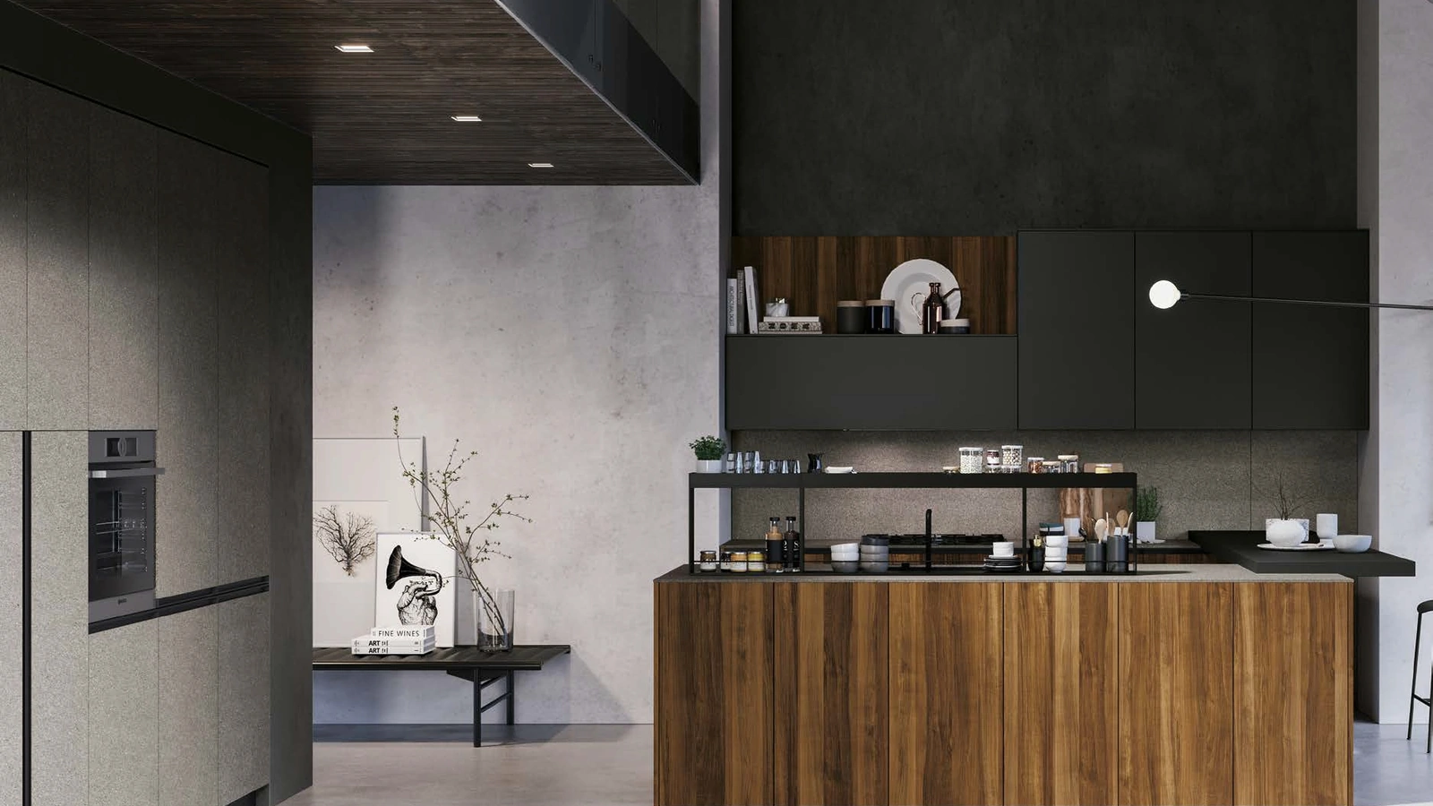 Cucina Moderna D23 Noce e Basalto di Doimo Cucine