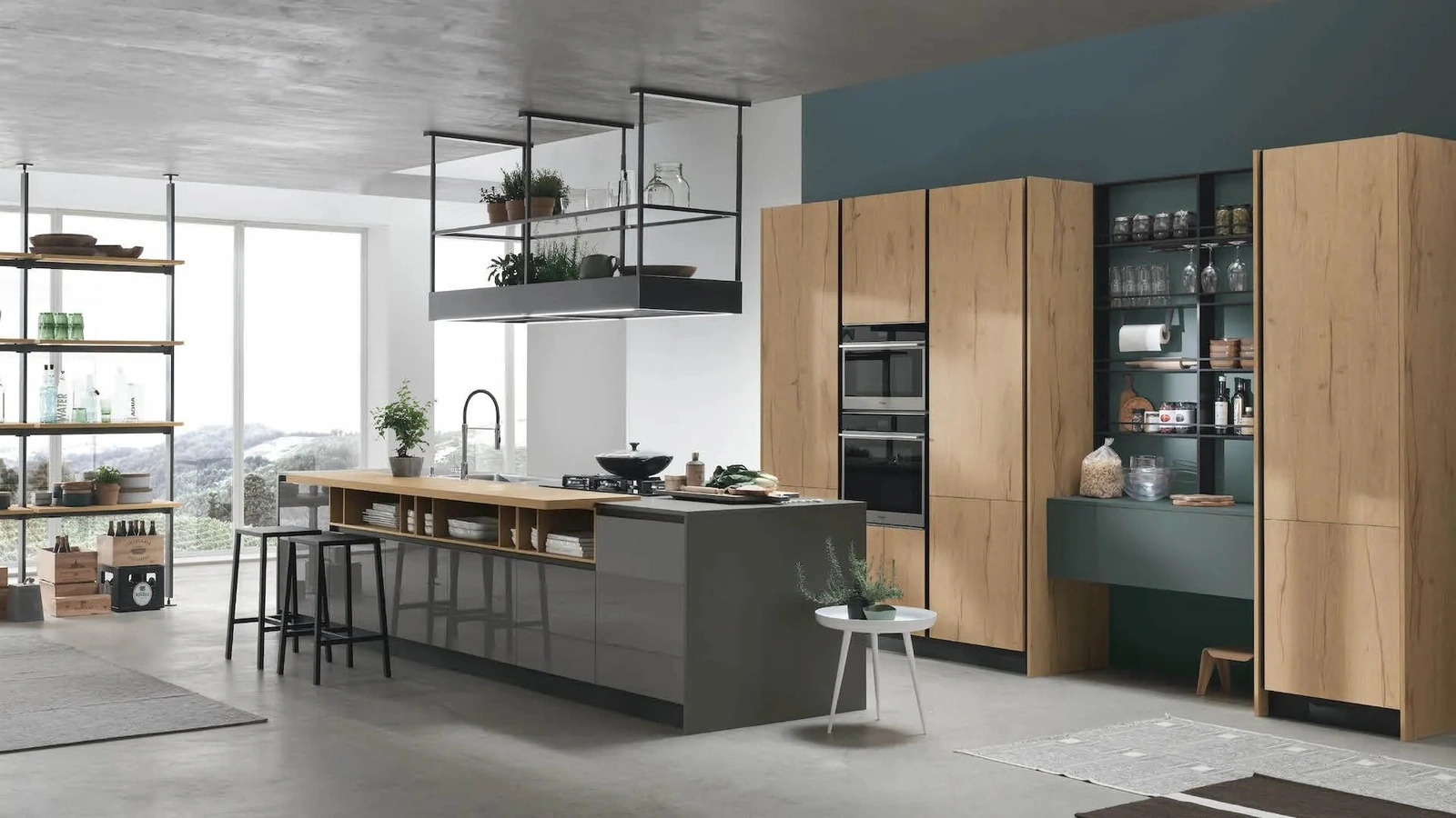 Cucina Moderna con isola in laccato lucido Ardesia e Rovere Natura Infinity 15 di Stosa