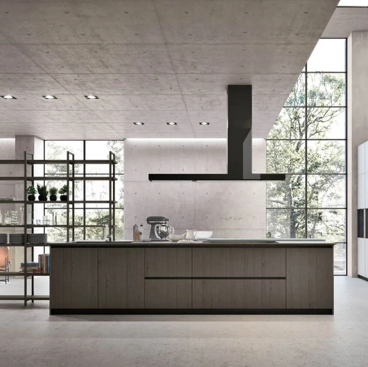 Cucina Moderna in laccato Grigio con isola in Rovere Dark Natural 07 di Stosa