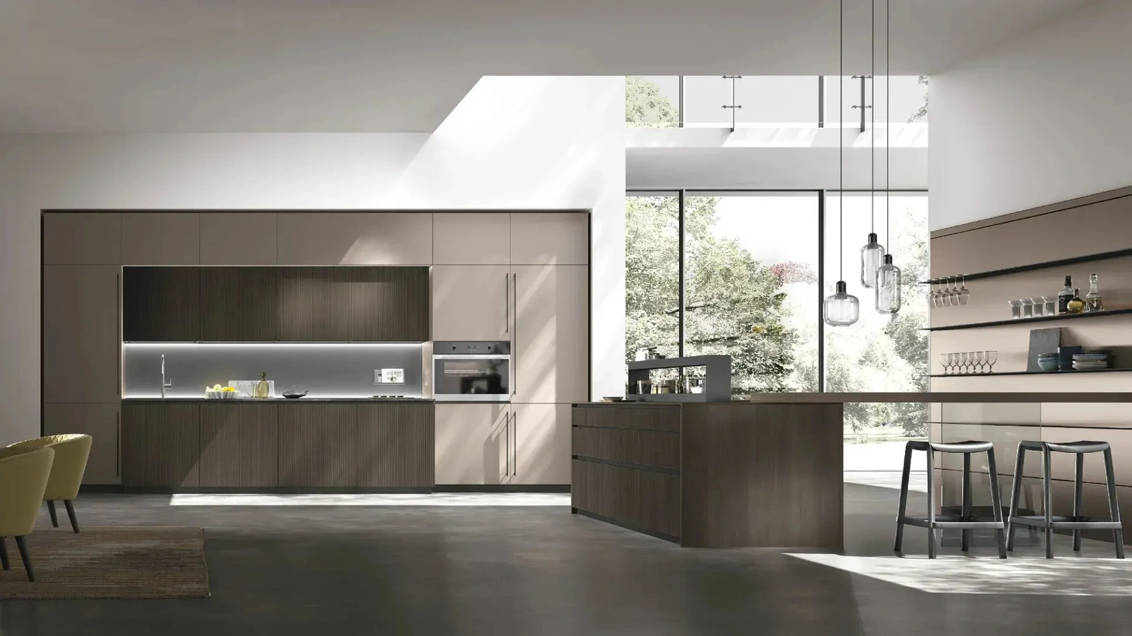 Cucina Moderna con penisola Metropolis 03 in Rovere e Pet di Stosa