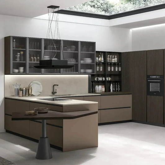 Cucina Moderna con penisola Metropolis 10 in Pet Caffè e Rovere Conero di Stosa
