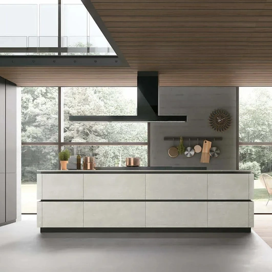 Cucina Moderna in Pet con isola in materico Cemento Metropolis 11 di Stosa