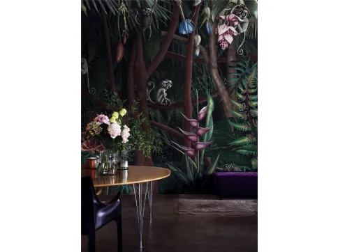 Carta da parati con piccole scimmie nella foresta Looks in the Forest in London Art