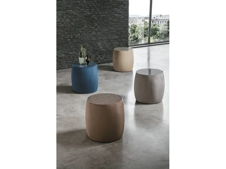 Tavolino Pouf Lepanto con top in vetro e rivestimento in tessuto di Target Point