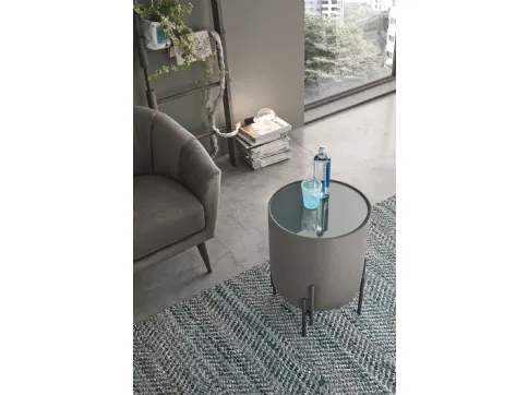 Tavolino Pouf Planos con top in vetro e struttura rivestita in microfibra effetto velluto di Target Point
