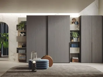 Armadio Ante Scorrevoli 08 in rovere fumo con elementi Free e contenitori Live di Morassutti