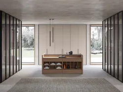 Armadio Atelier a vista con ante Crystal in vetro oppure con anta Low in laccato finitura Canapa di Adok