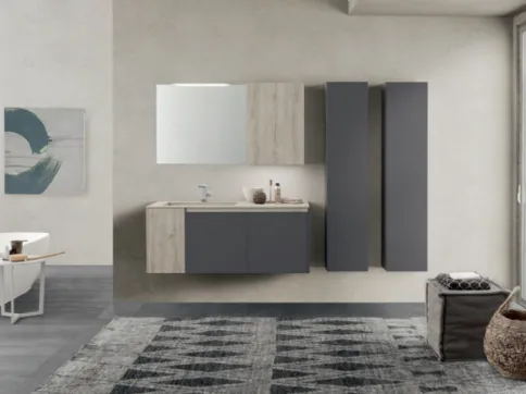 Mobile da Bagno sospeso M2 System C209 in laccato opaco Grigio Grafite e HPL Quercia Grigia di Baxar