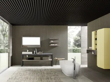 Mobile Bagno da appoggio M System C002 in melaminico e metallo con top in HPL di Baxar