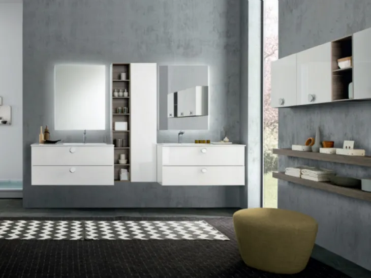 Mobile da Bagno sospeso M System C009 in laccato lucido di Baxar