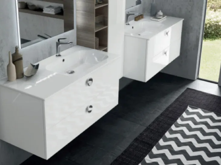 Mobile da Bagno sospeso M System C009 in laccato Bianco lucido di Baxar