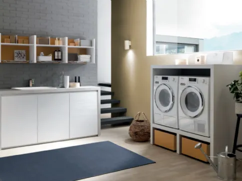 Mobile da lavanderia Laundry System C03 in laminato Rovere dogato Bianco e melaminico Rovere e di Baxar