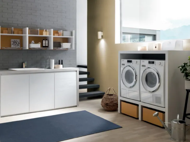 Mobile da lavanderia Laundry System C03 in laminato Rovere dogato Bianco e melaminico Rovere e di Baxar