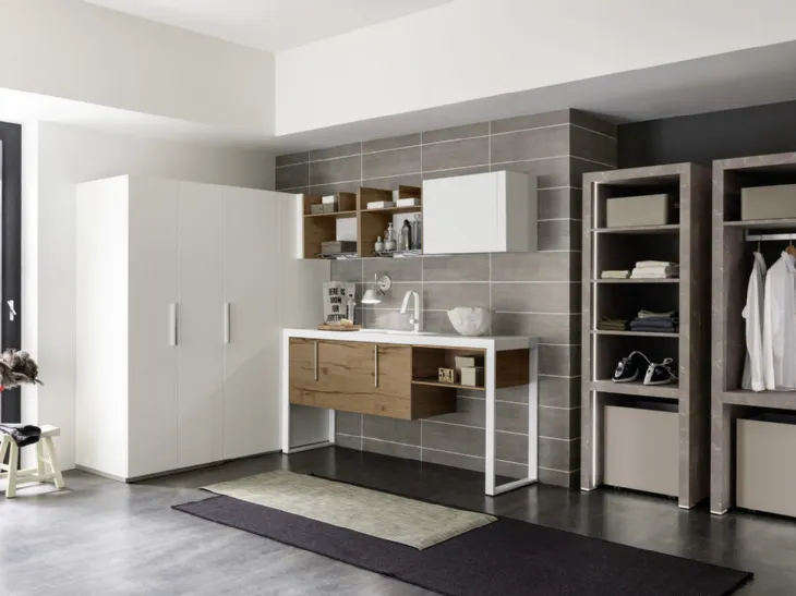 Mobile da lavanderia Laundry System C01in laccato opaco Bianco e melaminico di Baxar