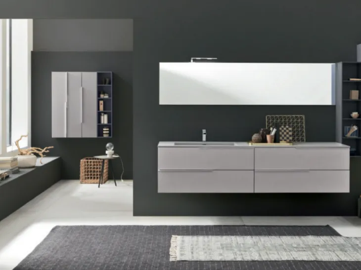 Mobile da Bagno sospeso M1 System C108 in laccato opaco Grigio Perla e Grigio Grafite di Baxar