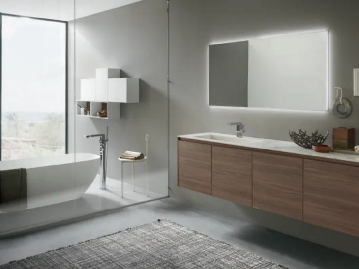 Mobile da Bagno sospeso M2 System C218 in melaminico Eucalipto Sablè Canaletto di Baxar