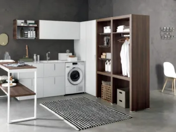 Mobile da Lavanderia Laundry System C06 in lacccato bianco opaco e laminato Eucalipto di Baxar