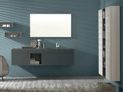 Mobile da Bagno sospeso M System C003 in laminato Grigio Londra di Baxar