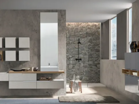 Mobile da Bagno sospeso M System C007 in melaminico cemento tortora con pensili laccati di Baxar