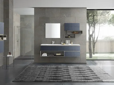 Mobile da Bagno sospeso M1 System C104 in melaminico Cemento Blu Oltremare di Baxar