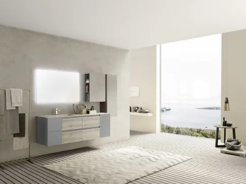 Mobile da Bagno sospeso M2 System C210 in melaminico Rovere Dogato Grigio e laccato Grigio Lavagna di Baxar