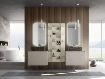 Mobile da Bagno sospeso M2 System 225 in laccato opaco Platino con lavabo in gres effetto marmo di Baxar