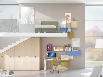 Cameretta per Ragazzi 703 soppalcata con zona notte nella parte superiore e zona studio in quella inferiore di Ferrimobili