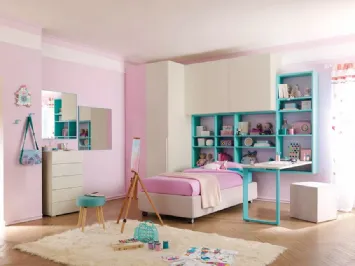 Cameretta a ponte per ragazze con letto in tessuto KC408 di Moretti Compact
