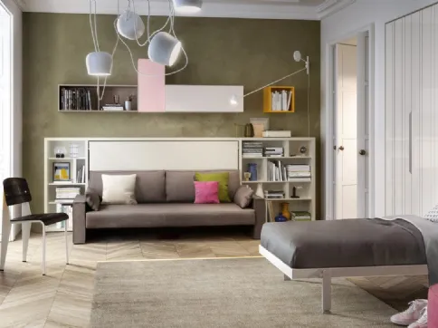 Letto Altea Standard vista aperta con libreria a scomparsa di Clei