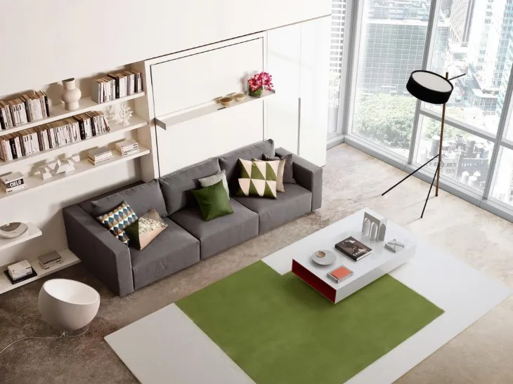 Sistema trasformabile Ambiente 03 divano Swing vista chiuso con Living Young System componibile di Clei
