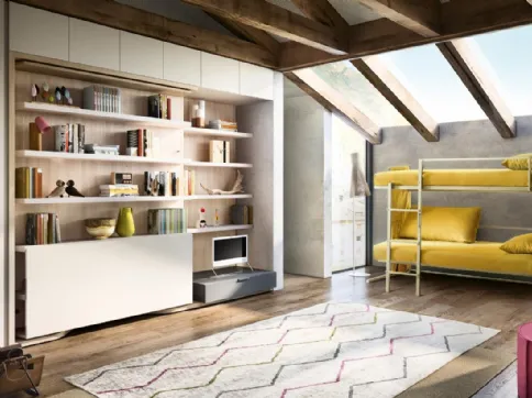 Sistema trasformabile Ambiente 19 vista aperta di DOC Letto castello con LGM01 Tav e Living Young System Componibile di Clei